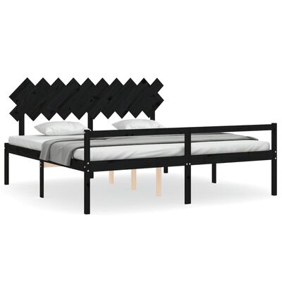 vidaXL Cama para idosos com cabeceira 200x200 cm madeira maciça preto