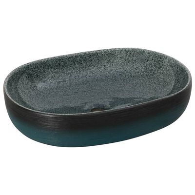 vidaXL Lavatório de bancada oval 59x40x14 cm cerâmica turquesa