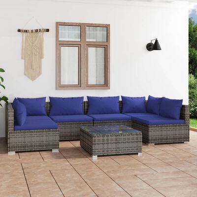 vidaXL 7 pcs conjunto lounge de jardim c/ almofadões vime PE cinzento