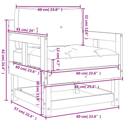 vidaXL Cadeiras de jardim c/ almofadões 2 pcs pinho maciço preto