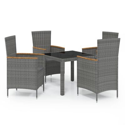 vidaXL 5pcs conjunto de jantar p/ exterior c/ almofadões vime PE cinza