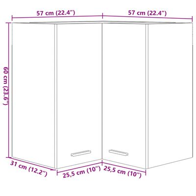 vidaXL Armário de canto parede 57x57x60 cm contrap. carvalho sonoma