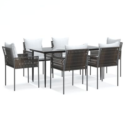 vidaXL 7 pcs conjunto de jantar p/ jardim c/ almofadões vime PE e aço