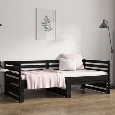 vidaXL Sofá-cama de puxar 2x(80x200) cm pinho maciço preto