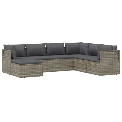 vidaXL 7 pcs conjunto lounge de jardim c/ almofadões vime PE cinzento