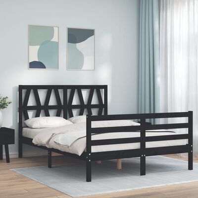 vidaXL Estrutura de cama com cabeceira 120x200cm madeira maciçao preto