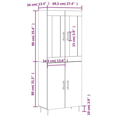 vidaXL Armário alto 69,5x34x180 cm derivados de madeira branco