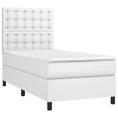 vidaXL Cama box spring c/ colchão/LED 90x200cm couro artificial branco