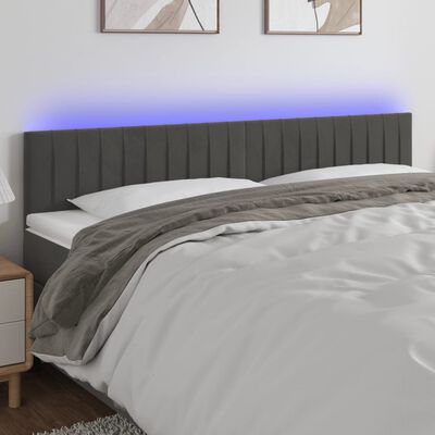 vidaXL Cabeceira de cama c/luzes LED veludo 180x5x78/88cm cinza-escuro