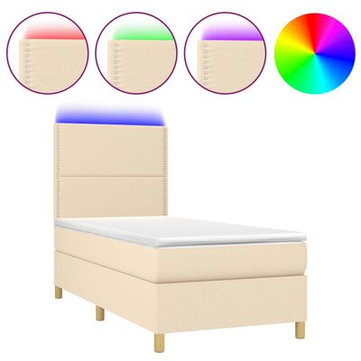 vidaXL Cama box spring c/ colchão e LED 90x200 cm tecido cor creme