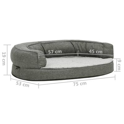 vidaXL Cama para cães ergonómica 75x53cm aspeto linho pelúcia cinzento