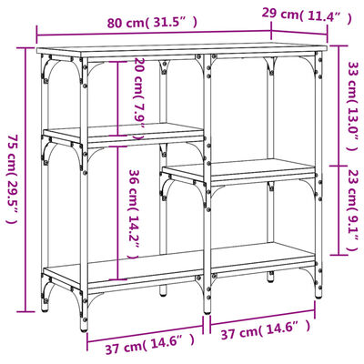 vidaXL Mesa consola 80x29x75 cm derivados de madeira cinzento sonoma