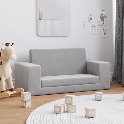 vidaXL Sofá-cama infantil de 2 lugares pelúcia macia cinzento-claro