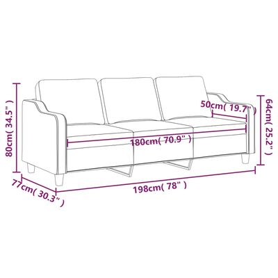 vidaXL Sofá de 3 lugares tecido 180 cm preto