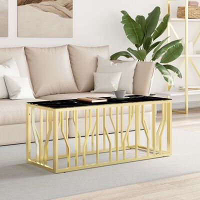 vidaXL Mesa de centro 110x45x45 cm aço inoxidável e vidro dourado