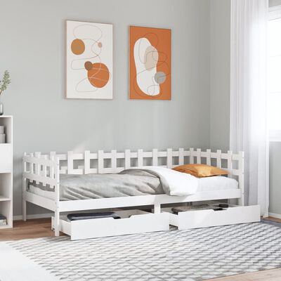 vidaXL Sofá-cama c/ gavetas 90x190 cm madeira de pinho maciça branco