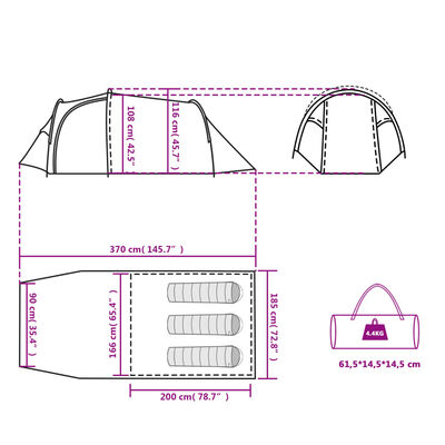 vidaXL Tenda de campismo túnel p/ 3 pessoas impermeável laranja