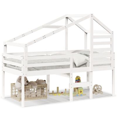 vidaXL Cama alta com telhado 75x190 cm pinho maciço branco