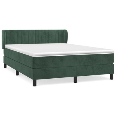 vidaXL Cama com molas/colchão 140x200 cm veludo verde-escuro