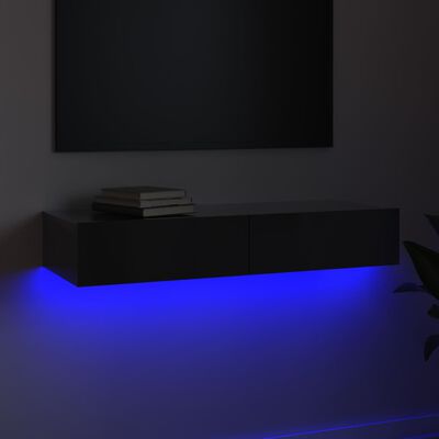 vidaXL Móvel de TV com luzes LED 90x35x15,5 cm alto brilho cinzento