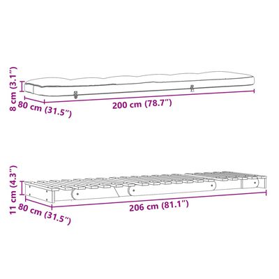 vidaXL Sofá-cama futon com colchão 80x206x11 cm madeira douglas maciça