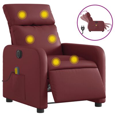 vidaXL Poltrona massagens reclin. elétrica couro artif. vermelho-tinto