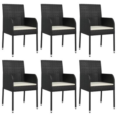 vidaXL 7 pcs conjunto de jantar p/ jardim c/ almofadões vime PE preto