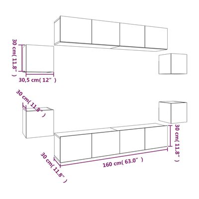 vidaXL Conjunto móveis de TV 8pcs madeira processada carvalho castanho