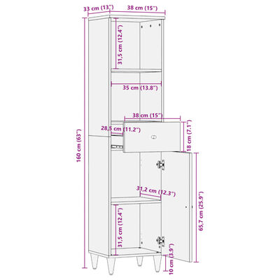 vidaXL Armário de casa de banho 38x33x160 cm mangueira maciça