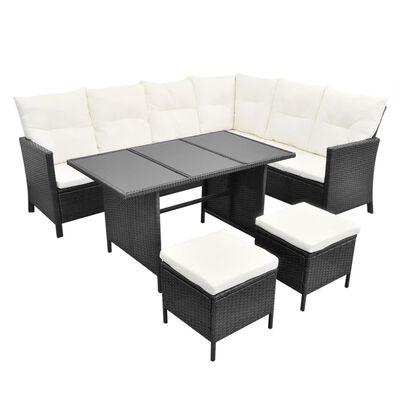 vidaXL 4 pcs conjunto lounge de jardim c/ almofadões vime PE preto