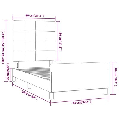 vidaXL Estrutura de cama c/ cabeceira tecido cor creme 80x200 cm