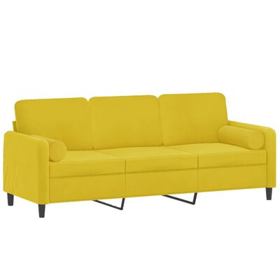 vidaXL Sofá 3 lugares c/ almofadas decorativas 180 cm veludo amarelo