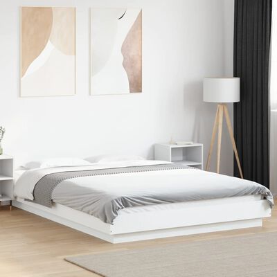 vidaXL Estrutura cama c/ luzes LED 135x190 cm derivados madeira branco