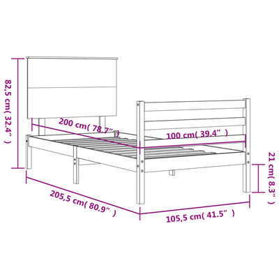 vidaXL Estrutura de cama com cabeceira 100x200cm madeira maciça branco