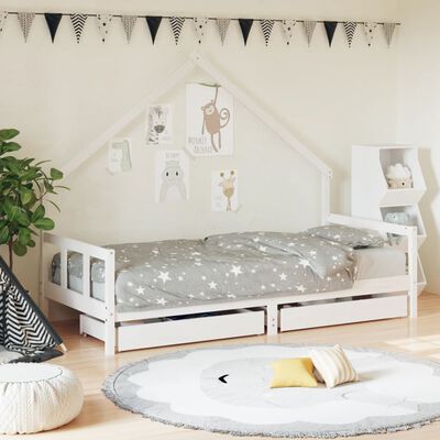 vidaXL Estrutura cama infantil c/ gavetas 90x190cm pinho maciço branco