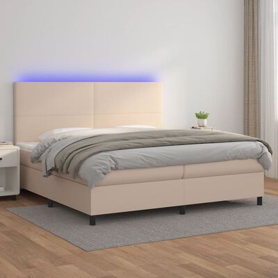 vidaXL Cama box spring c/colchão/LED 200x200cm couro artif. cappuccino