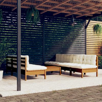 vidaXL 8 pcs conjunto lounge jardim c/ almofadões cor creme pinho