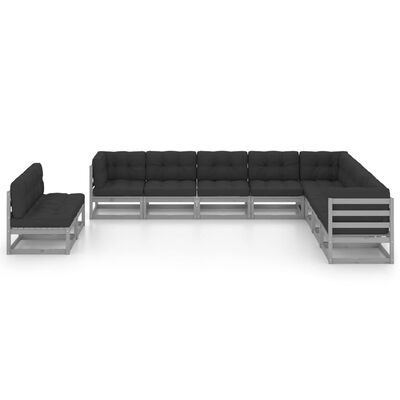 vidaXL 10pcs conjunto lounge de jardim + almofadões pinho maciço cinza