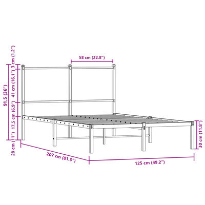 vidaXL Estrutura de cama sem colchão 120x200cm metal carvalho castanho