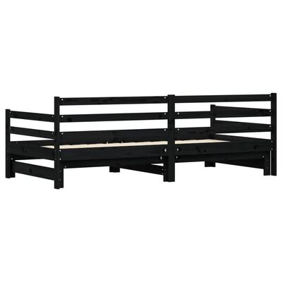 vidaXL Sofá-cama com gavetão 90x190 cm madeira de pinho maciça preto