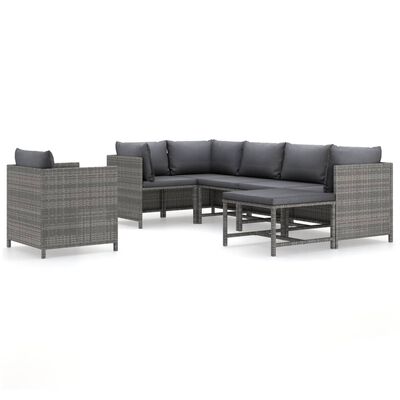 vidaXL 7 pcs conjunto lounge de jardim c/ almofadões vime PE cinzento