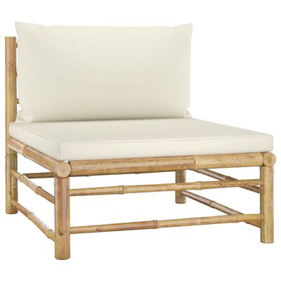 vidaXL 6 pcs conj. lounge p/ jardim em bambu c/ almofadões branco nata