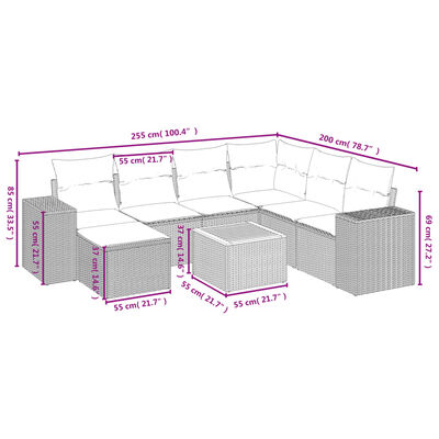 vidaXL 8 pcs conjunto sofás de jardim c/ almofadões vime PE cinzento