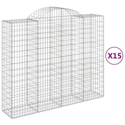 vidaXL Cestos gabião arqueados 15 pcs 200x50x160/180 ferro galvanizado