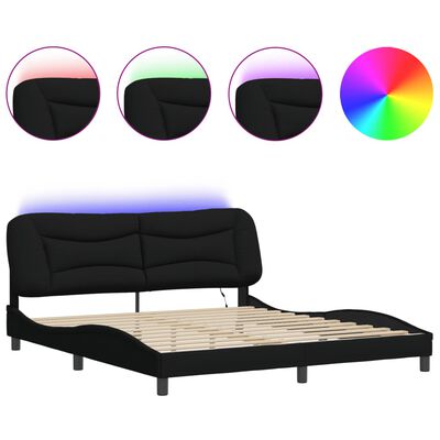 vidaXL Estrutura de cama com luzes LED 180x200 cm tecido preto