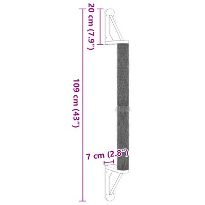 vidaXL Poste arranhador de montagem na parede para gatos 109 cm sisal