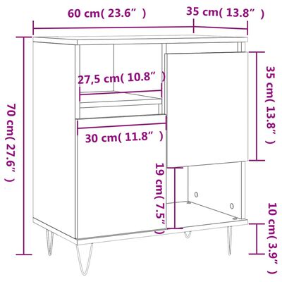 vidaXL Aparador 60x35x70 cm derivados de madeira cinzento sonoma