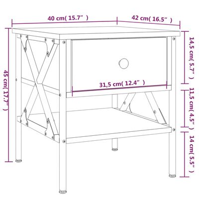 vidaXL Mesa cabeceira 40x42x45 cm derivados madeira carvalho castanho