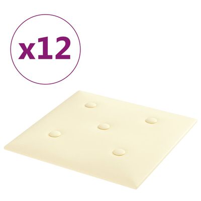 vidaXL Painel parede 12 pcs 30x30cm couro artificial 1,08 m² cor creme