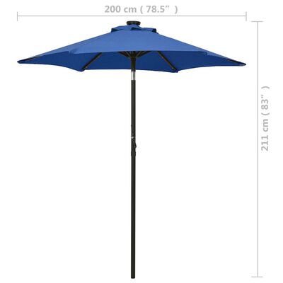 vidaXL Guarda-sol de jardim c/ luzes LED 200x211cm alumínio azul-ciano